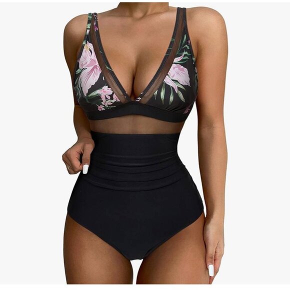 New Suuksess Mesh Tummy Control Swimsuit Push Up High Waisted Bathing Suit - Picture 5 of 6